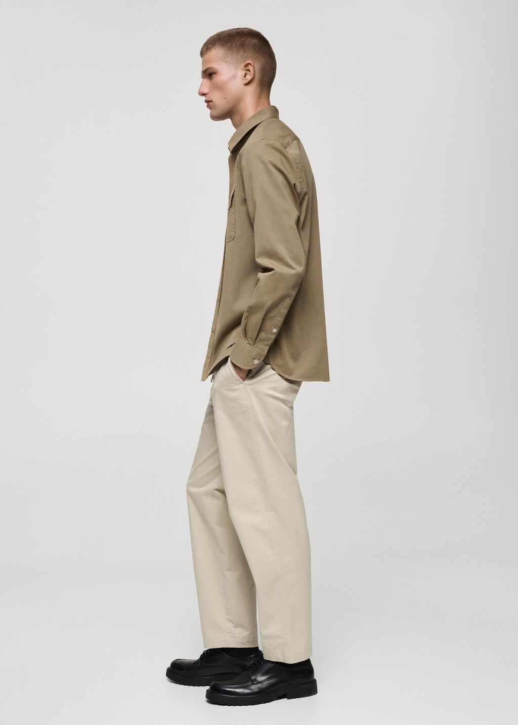 Twill cotton overshirt with pockets - Off White