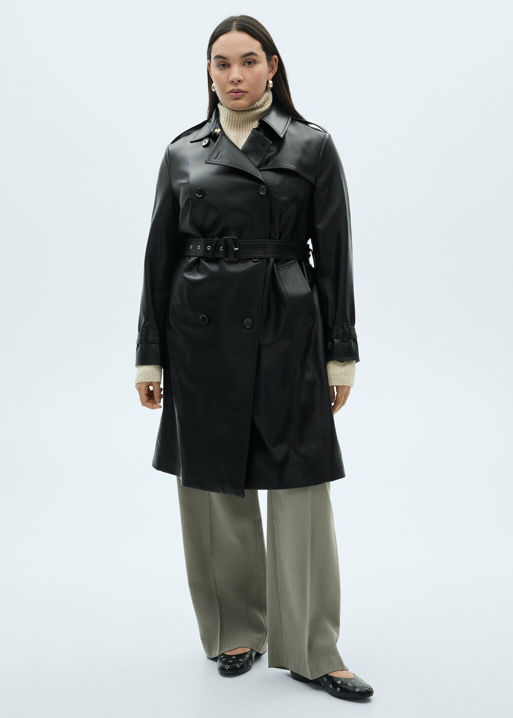 Leather-effect trench coat - Black