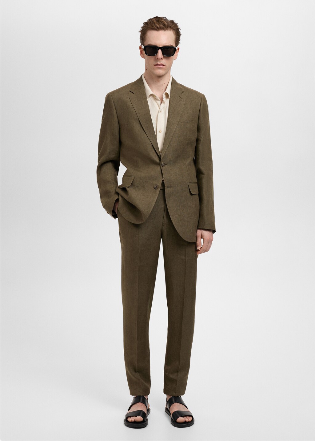 Slim fit 100% linen suit pants - Dark Navy