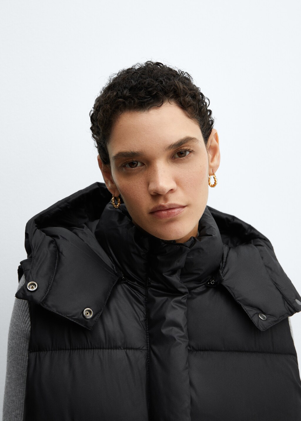 Quilted gilet with hood - Khaki