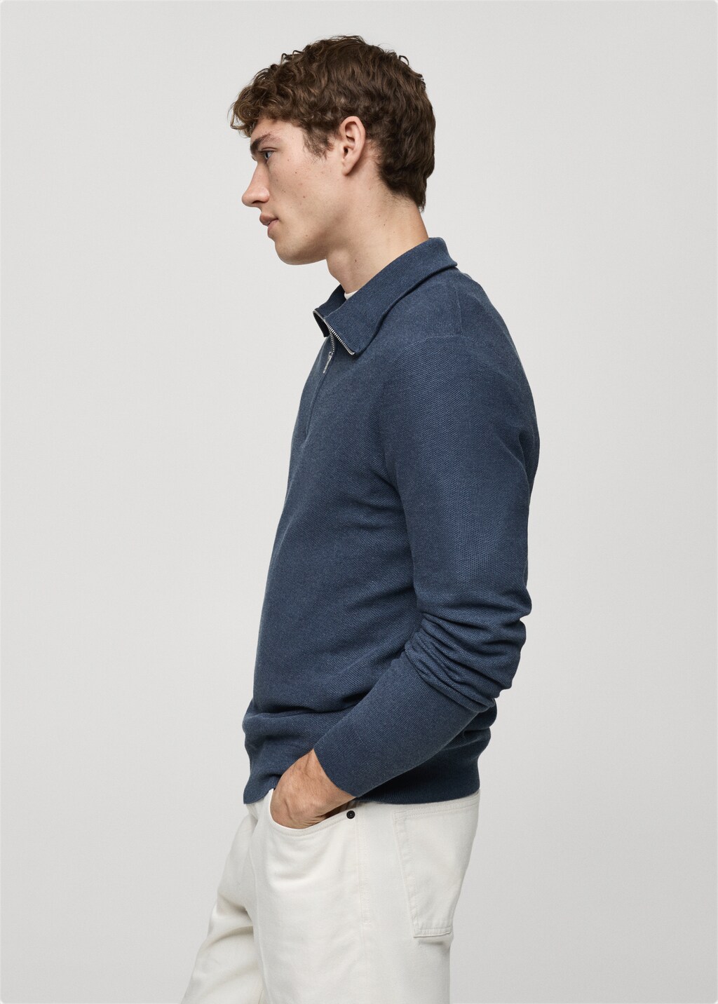 Microstructure sweater with zipper collar - Dark Navy