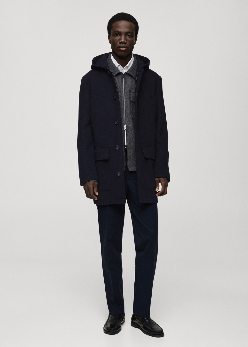 Hooded wool coat - Dark Navy