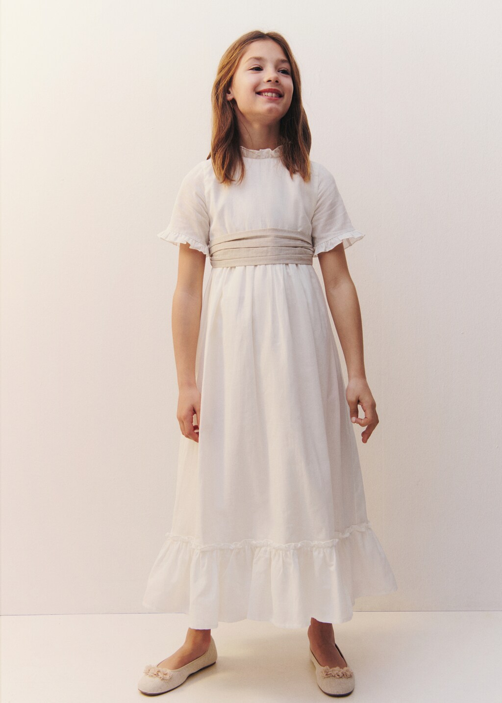 Ruffled linen dress - White
