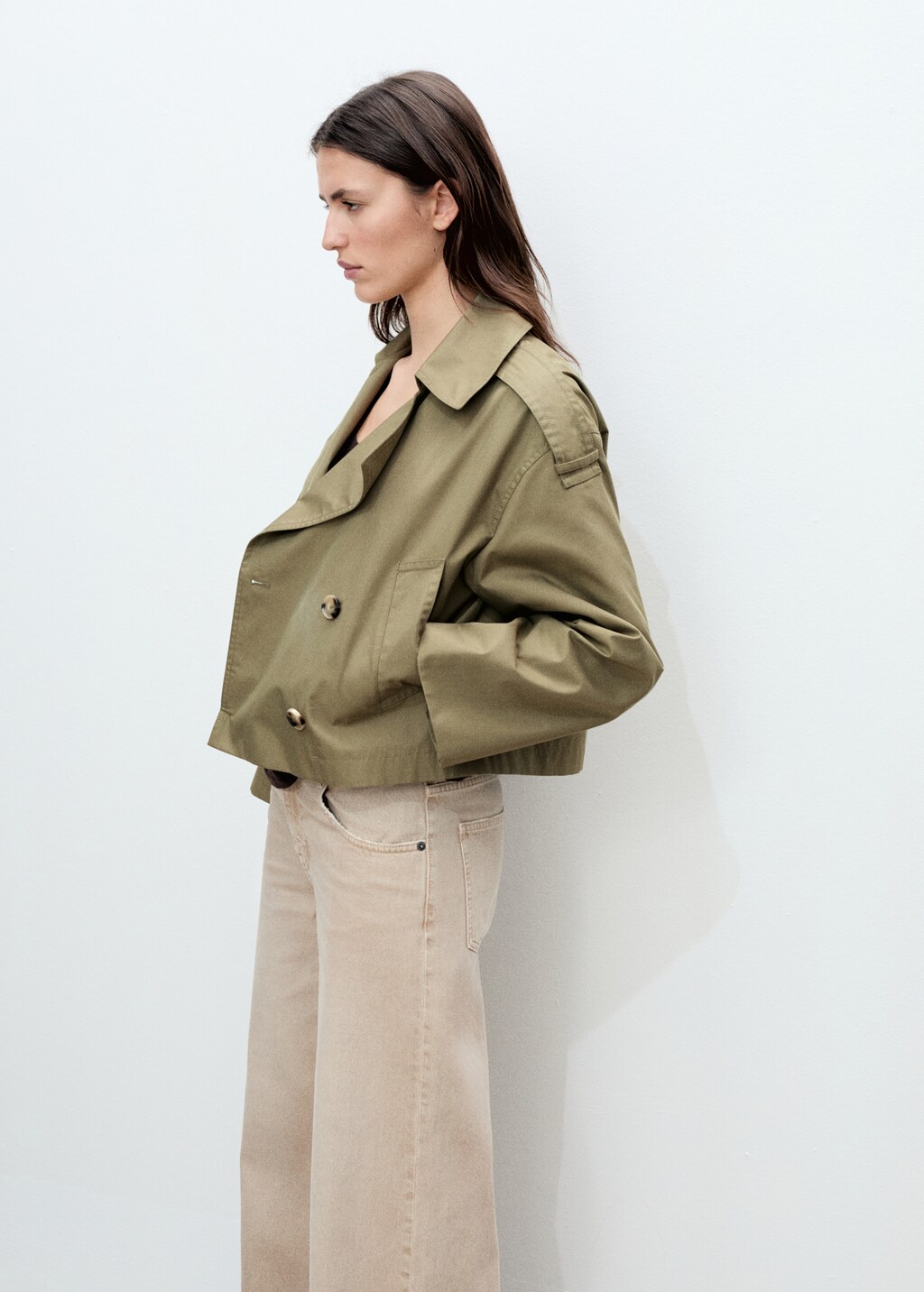 Double-breasted cropped trench coat - Light/Pastel Grey