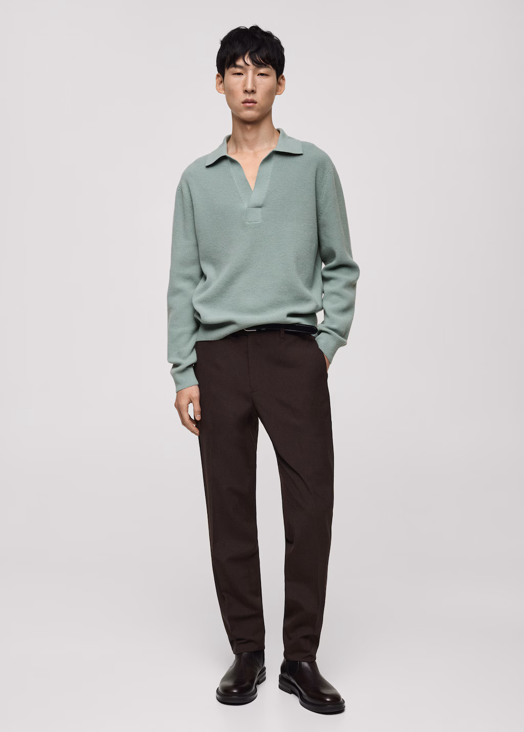 Knitted wool blend polo sweater - Dark Navy