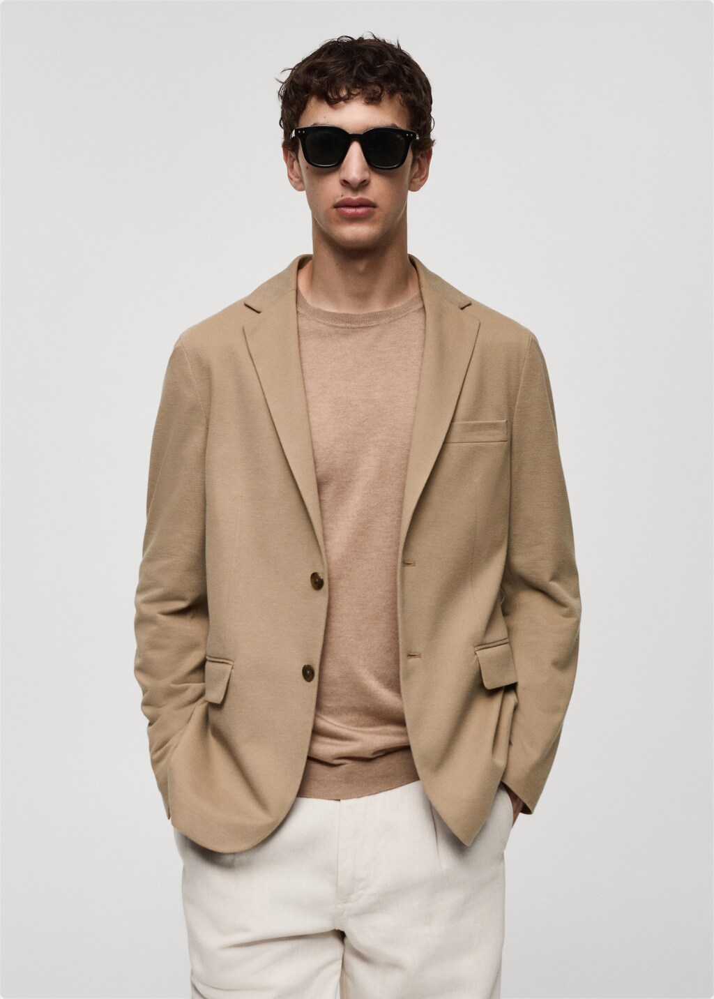 Slim fit microstructure blazer - Medium Brown