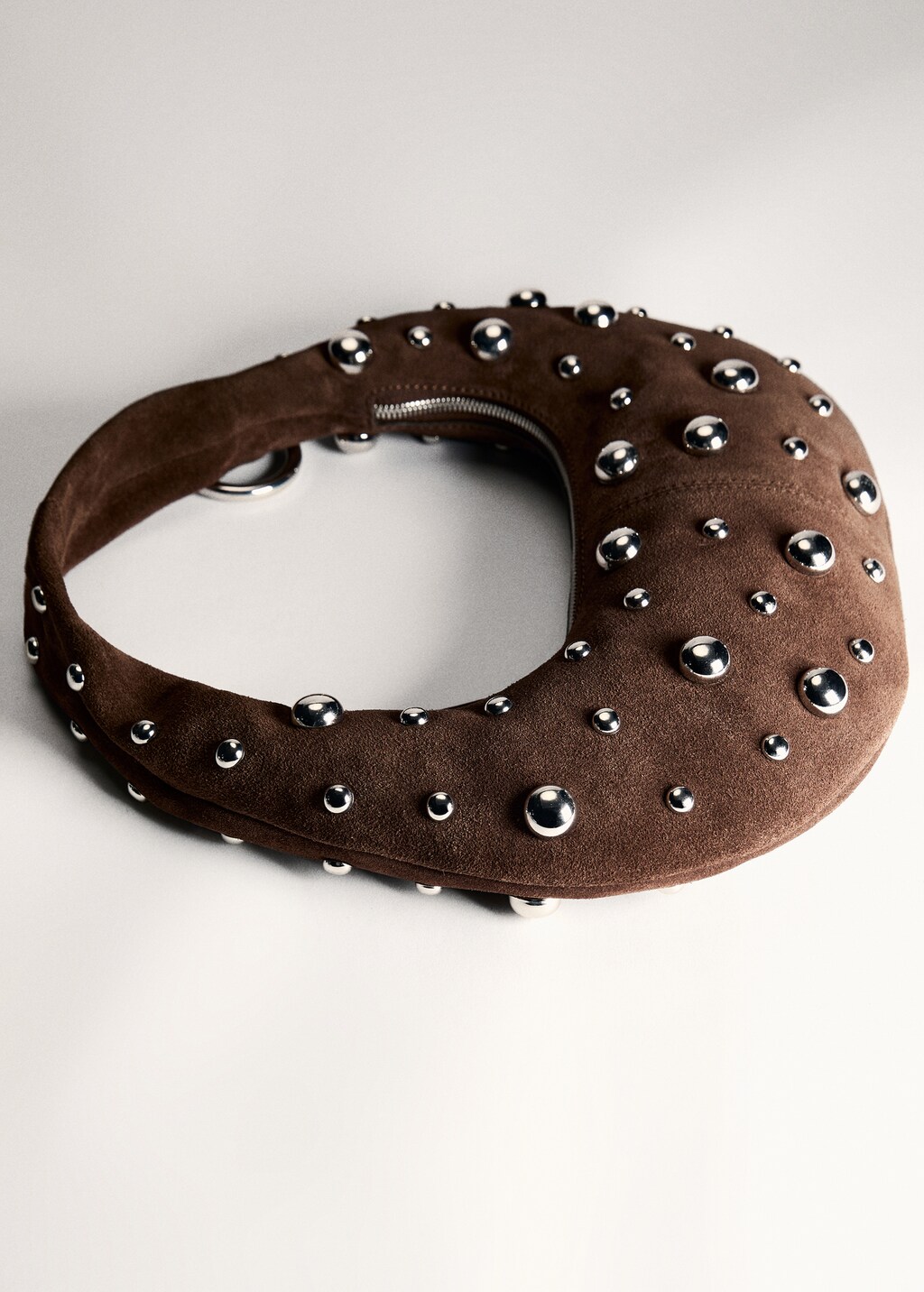 Leather handbag with metallic-balls appliqué - Chocolate