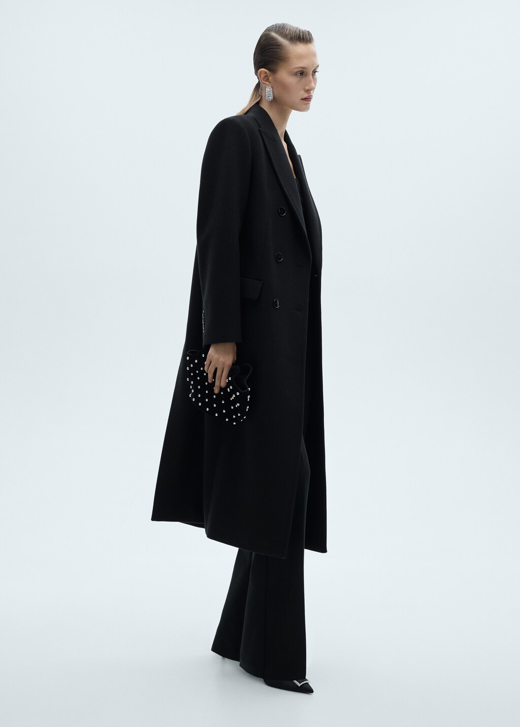 Double-breasted wool coat - Black