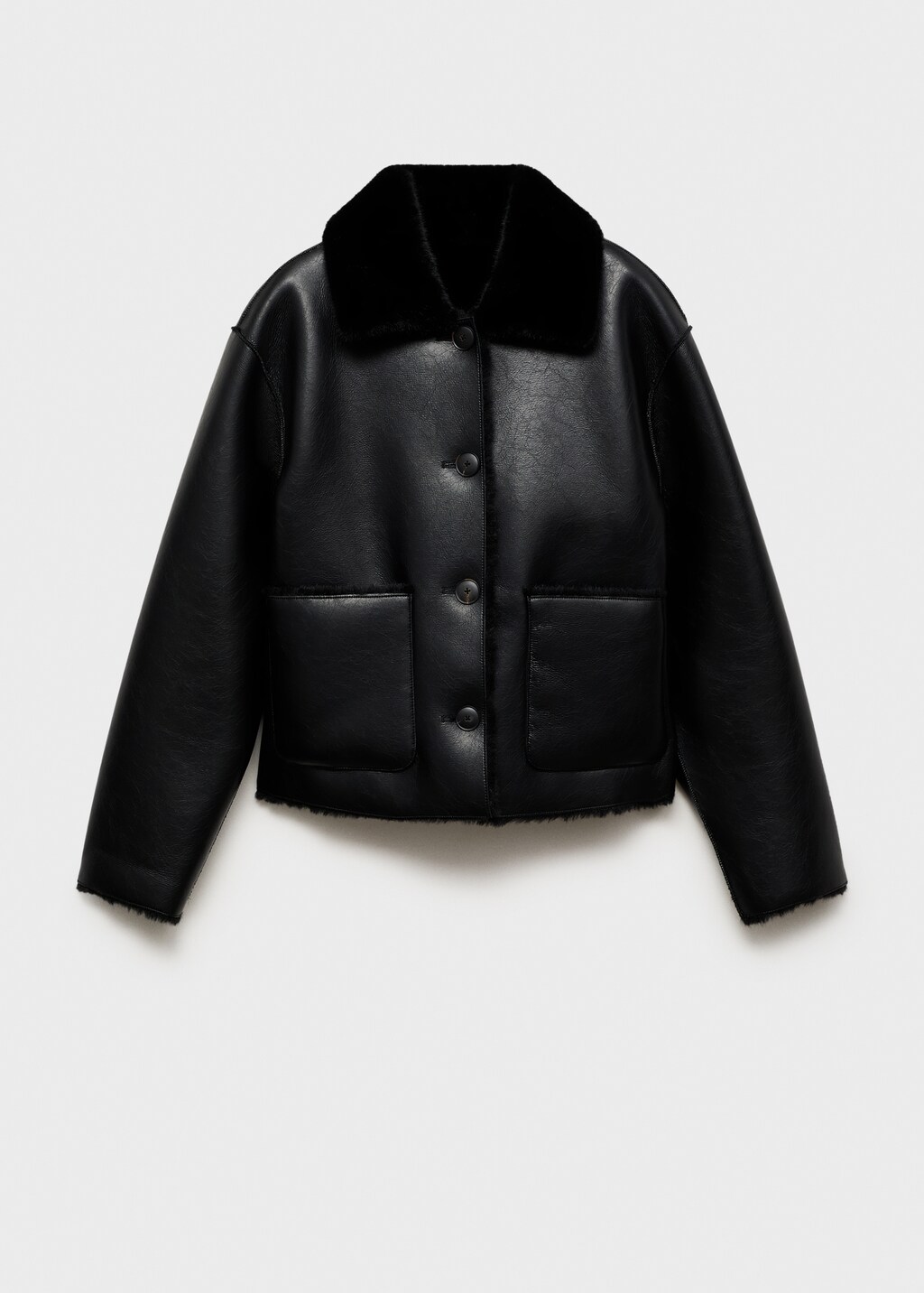 Double-sided leather-effect jacket with pockets - Black