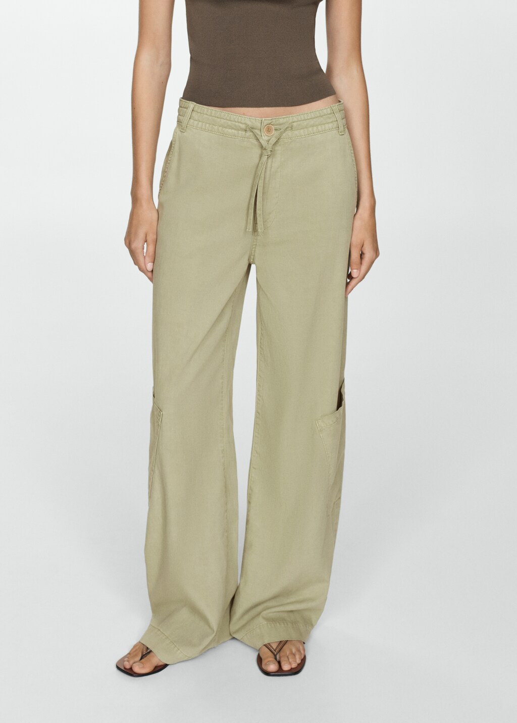 Lyocell trousers with adjustable drawstring - Khaki