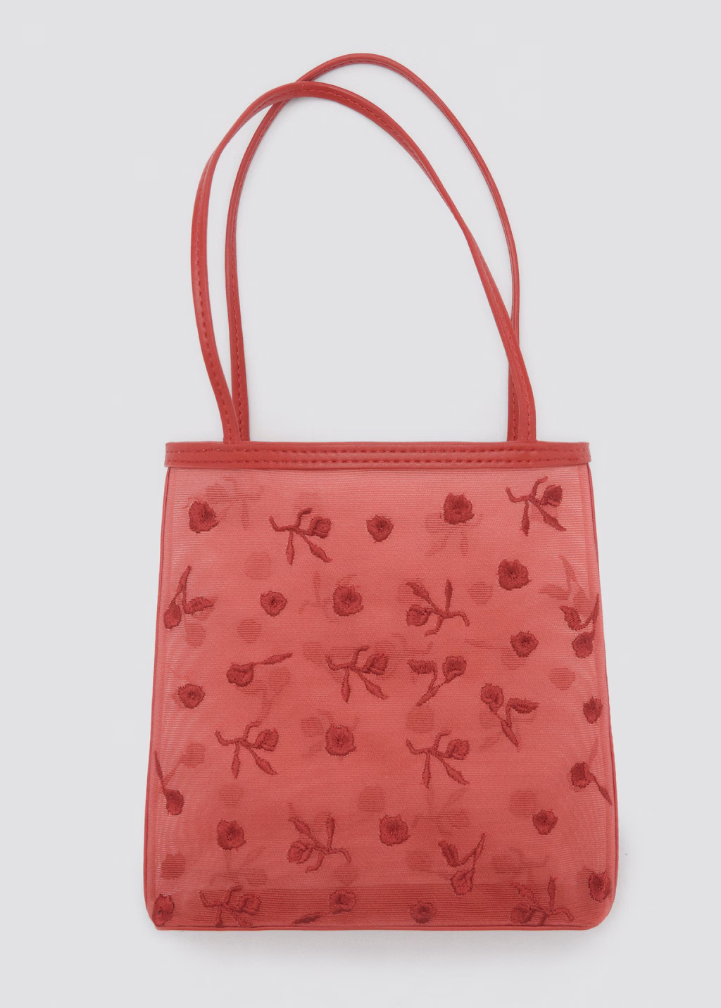 Flower-embroidered mesh bag - Red