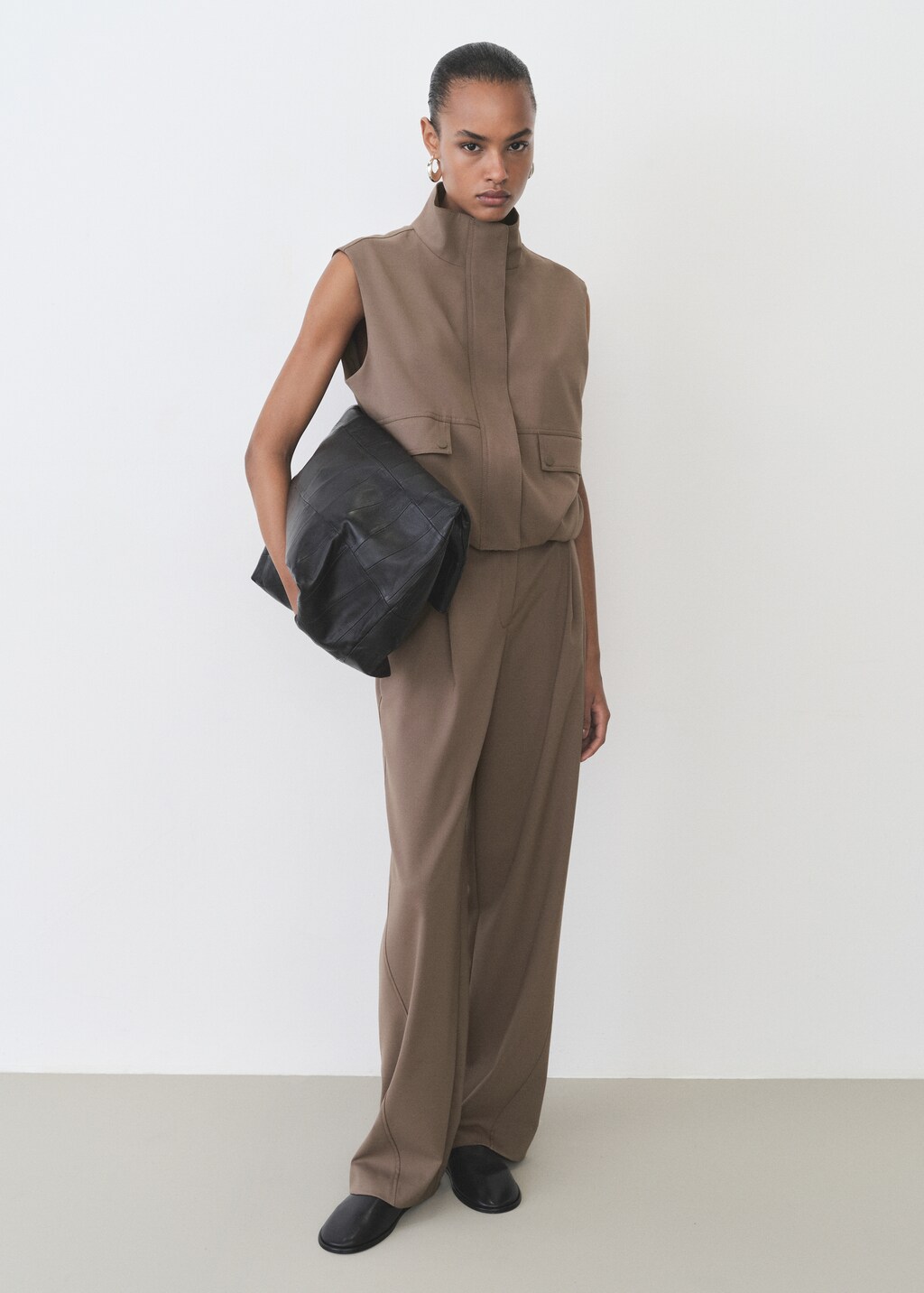 Oversized gilet with pockets - Medium Brown