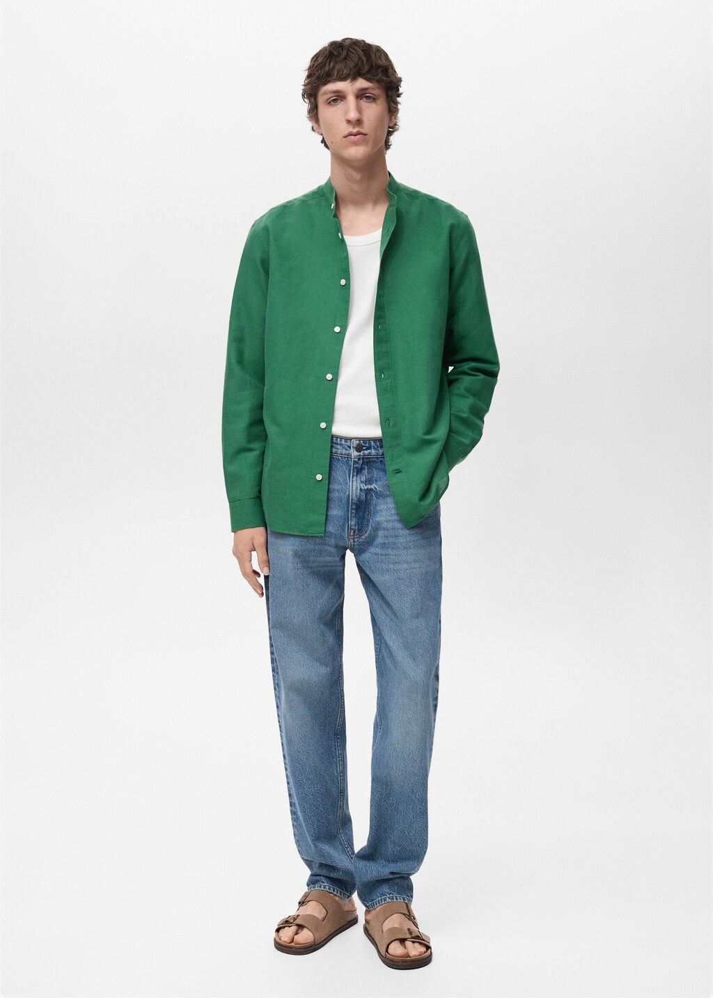 Mao collar linen shirt - Sand