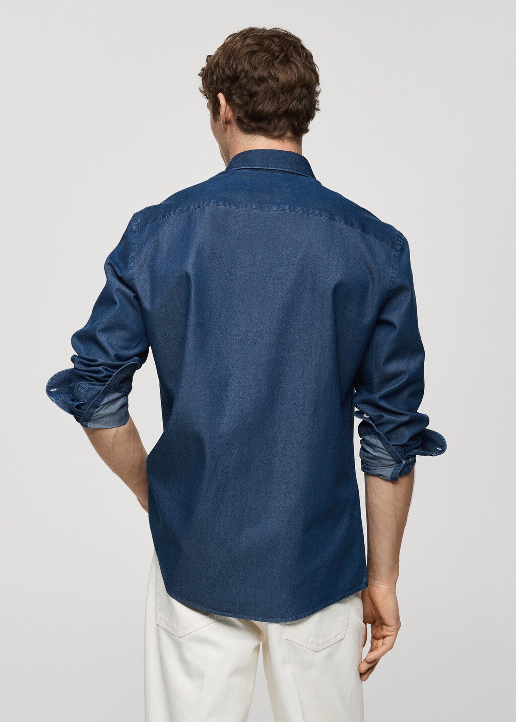 Slim fit cotton chambray shirt - Dark Blue