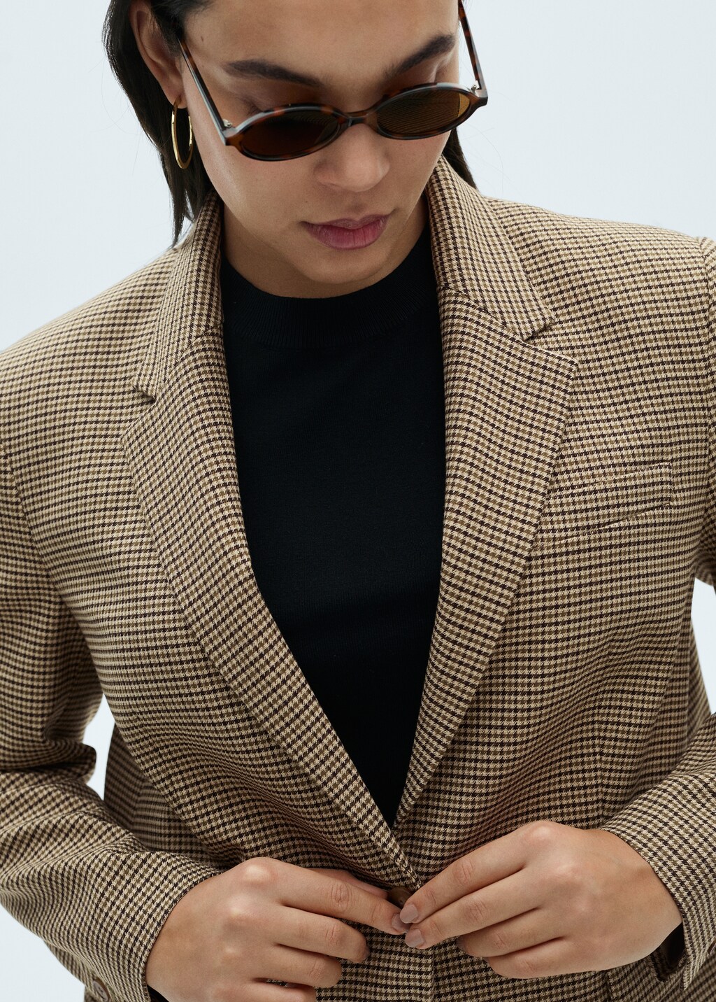 Straight-fit micro-houndstooth jacket - Brown