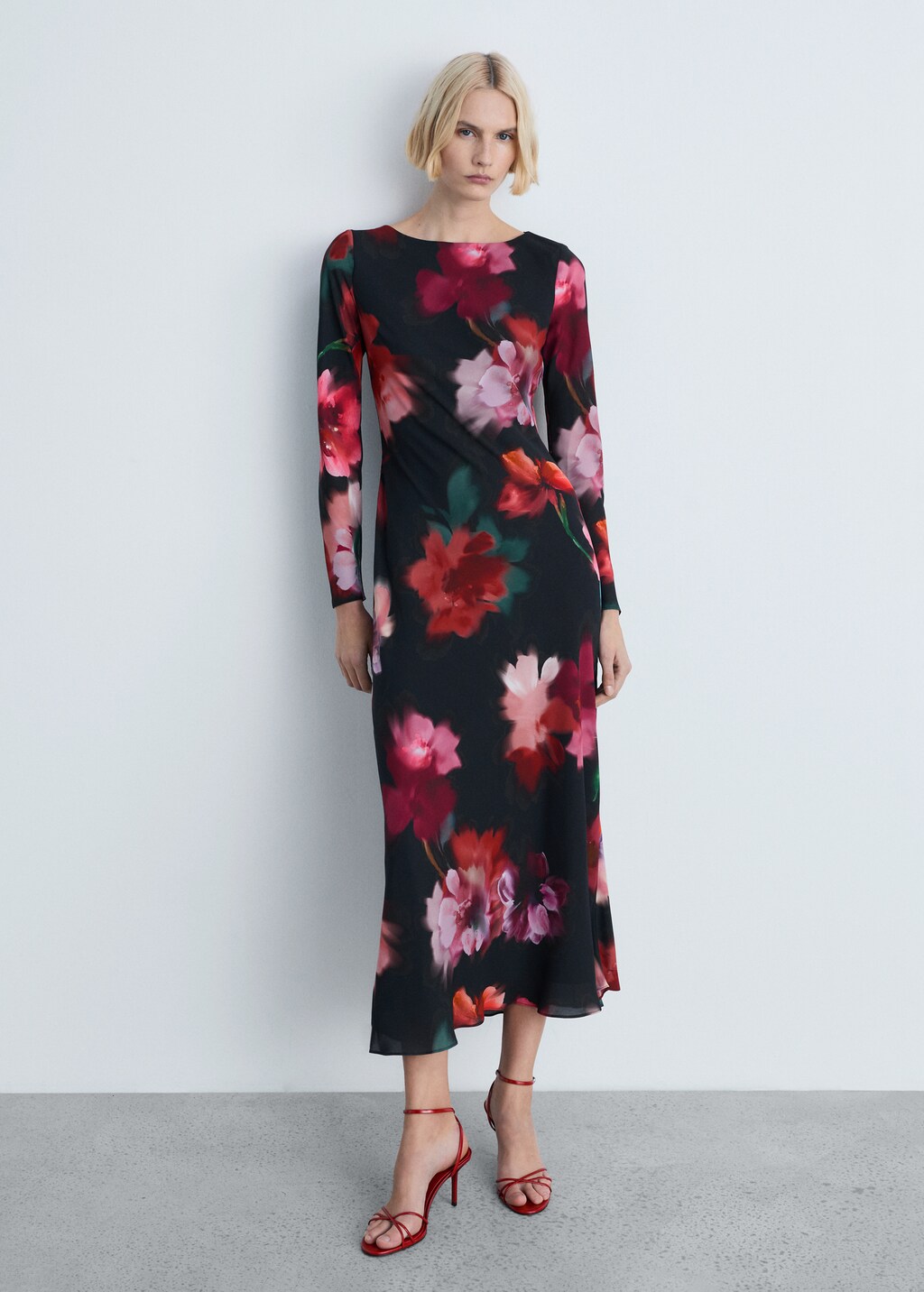 Floral-print midi-dress - Black