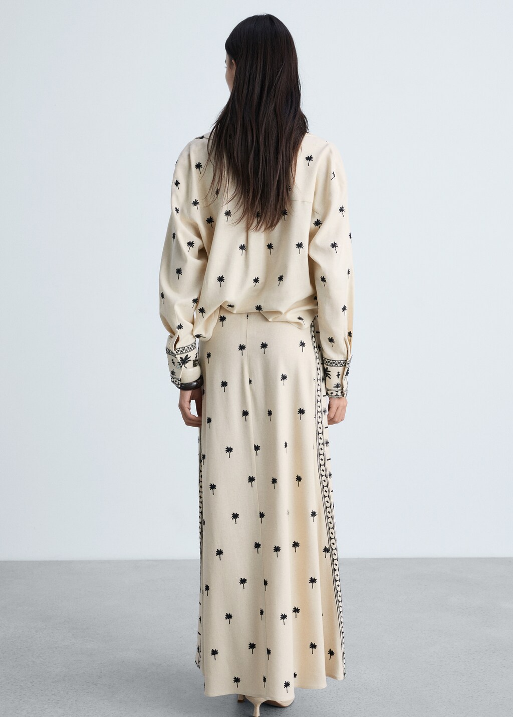 Embroidered flared skirt - Beige