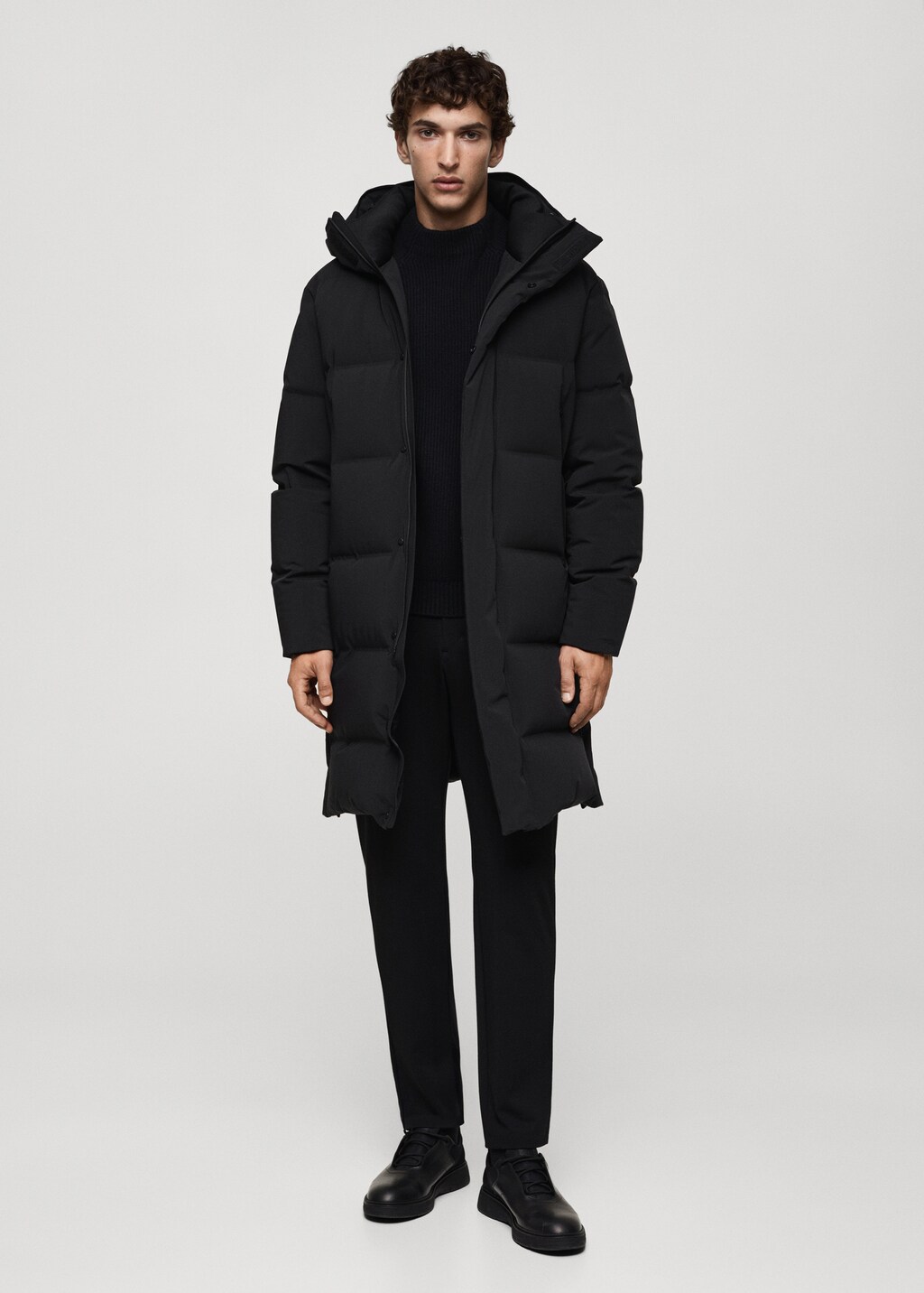 Long waterproof anorak with down and feather filling - Black