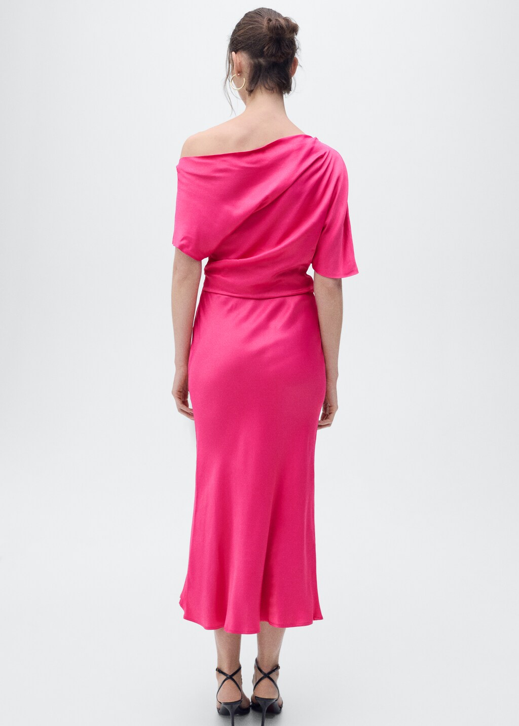 Draped asymmetrical midi-dress - Ecru