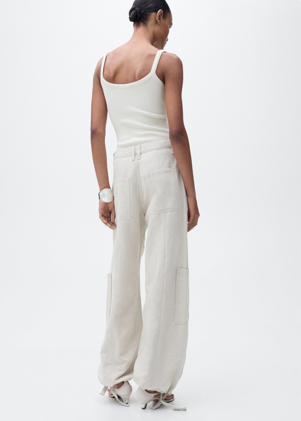 Linen cargo trousers with puffed hem - Light/Pastel Grey