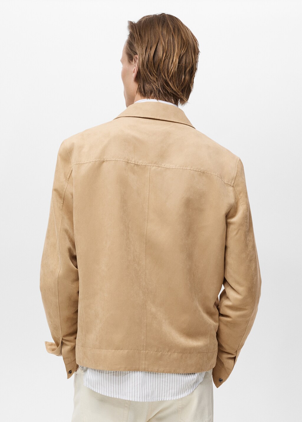 Suede-effect jacket with zip - Beige