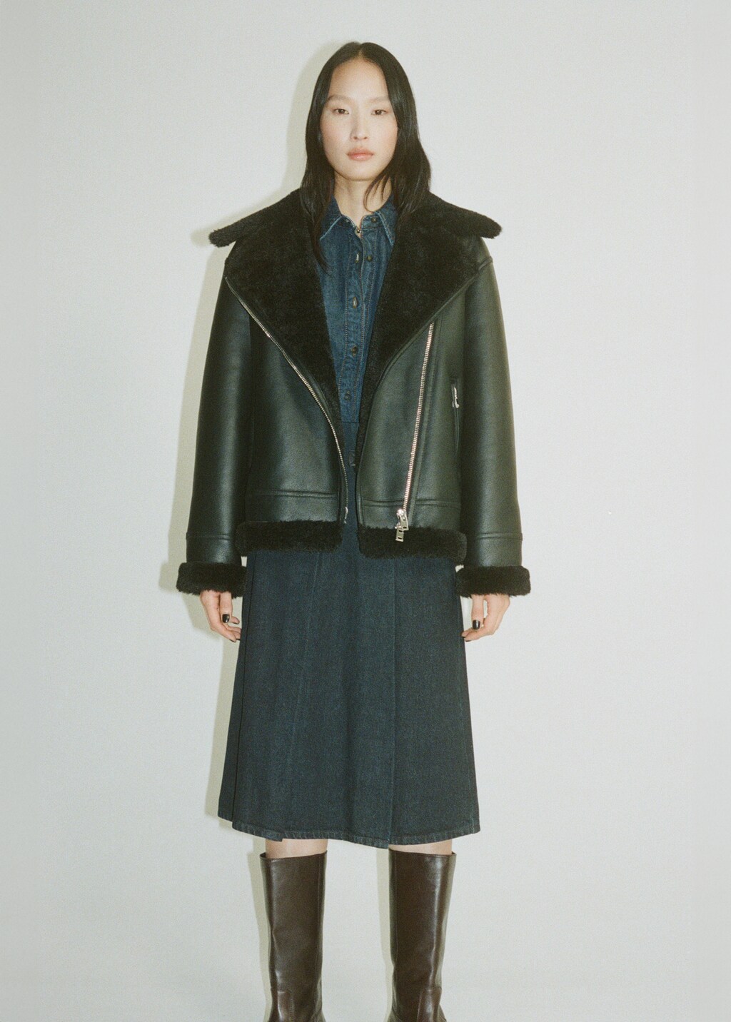 Rinse-wash midi-skirt with buckle - Open Blue