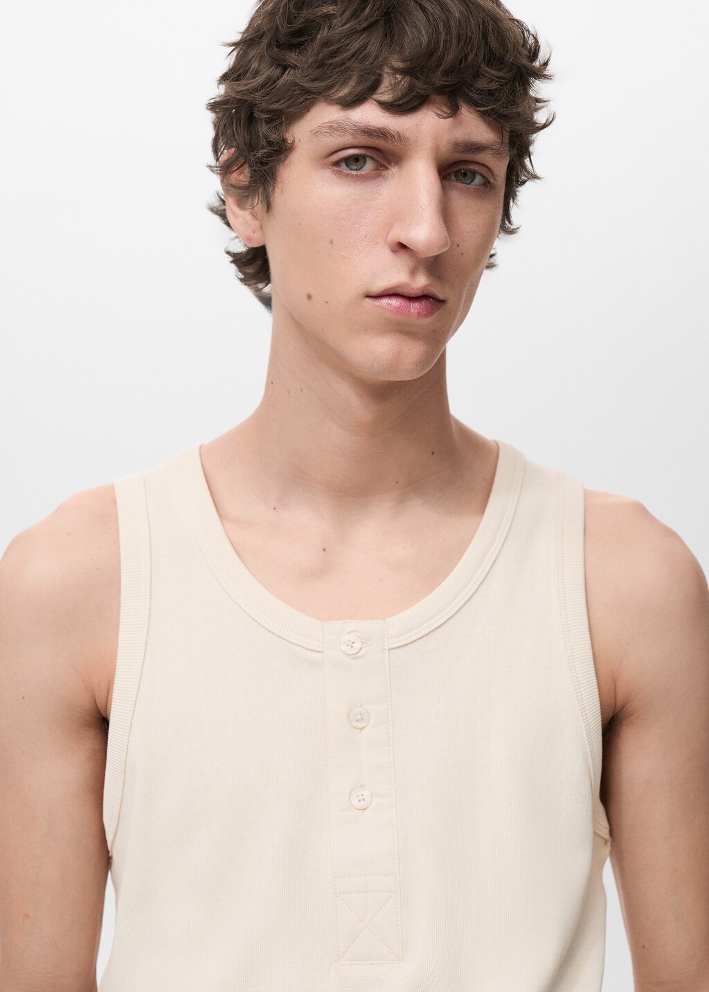 100% cotton t-shirt with buttons - Ecru