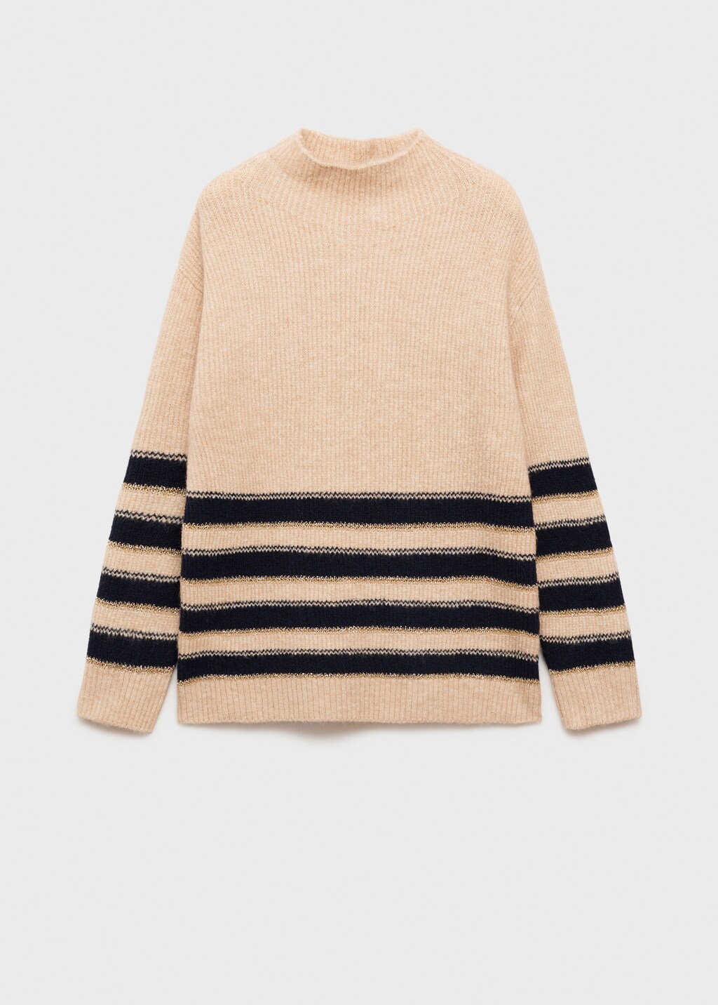 Striped sweater with perkins neck - Dark Navy