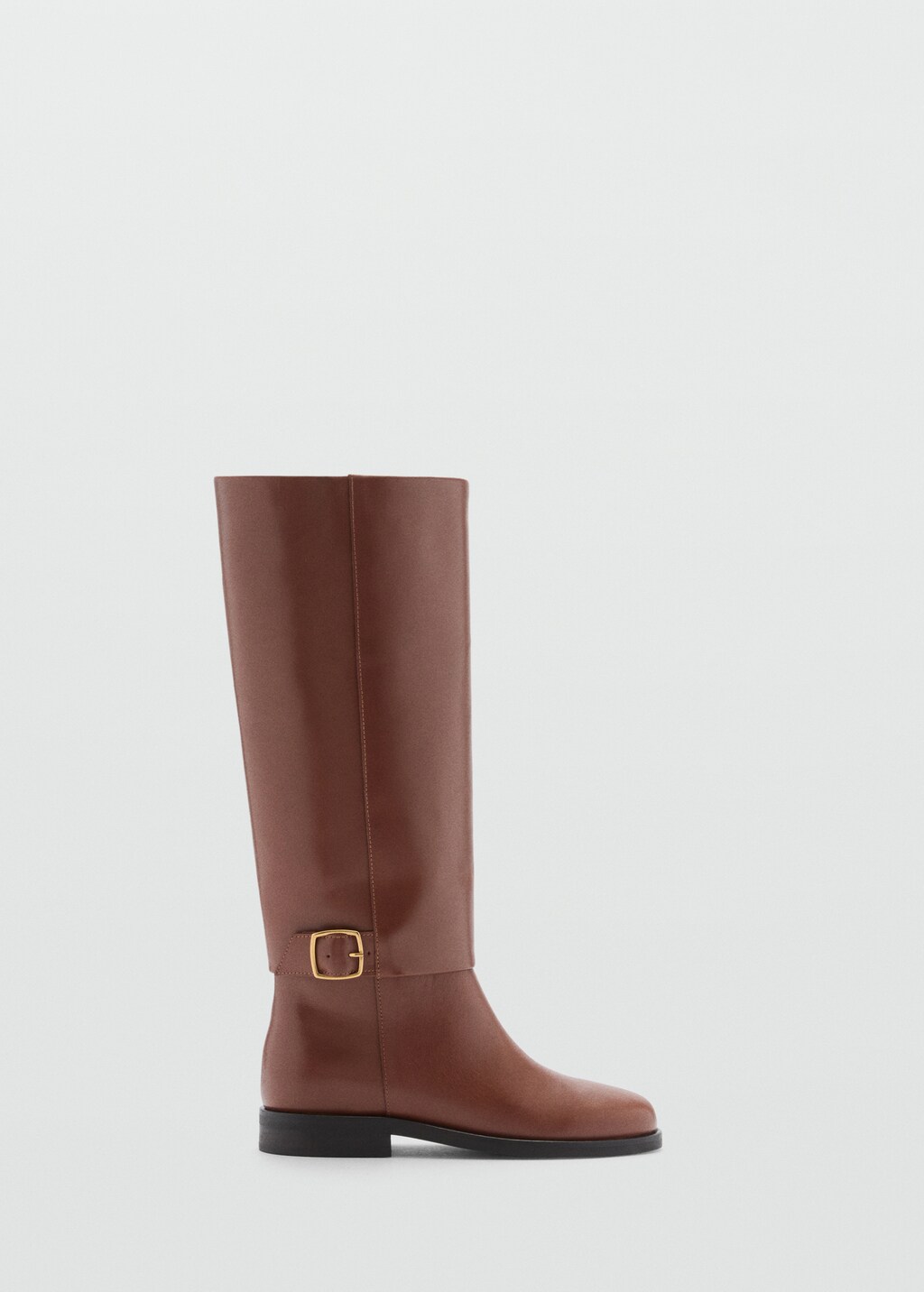 Leather boots with decorative buckle - Cognac