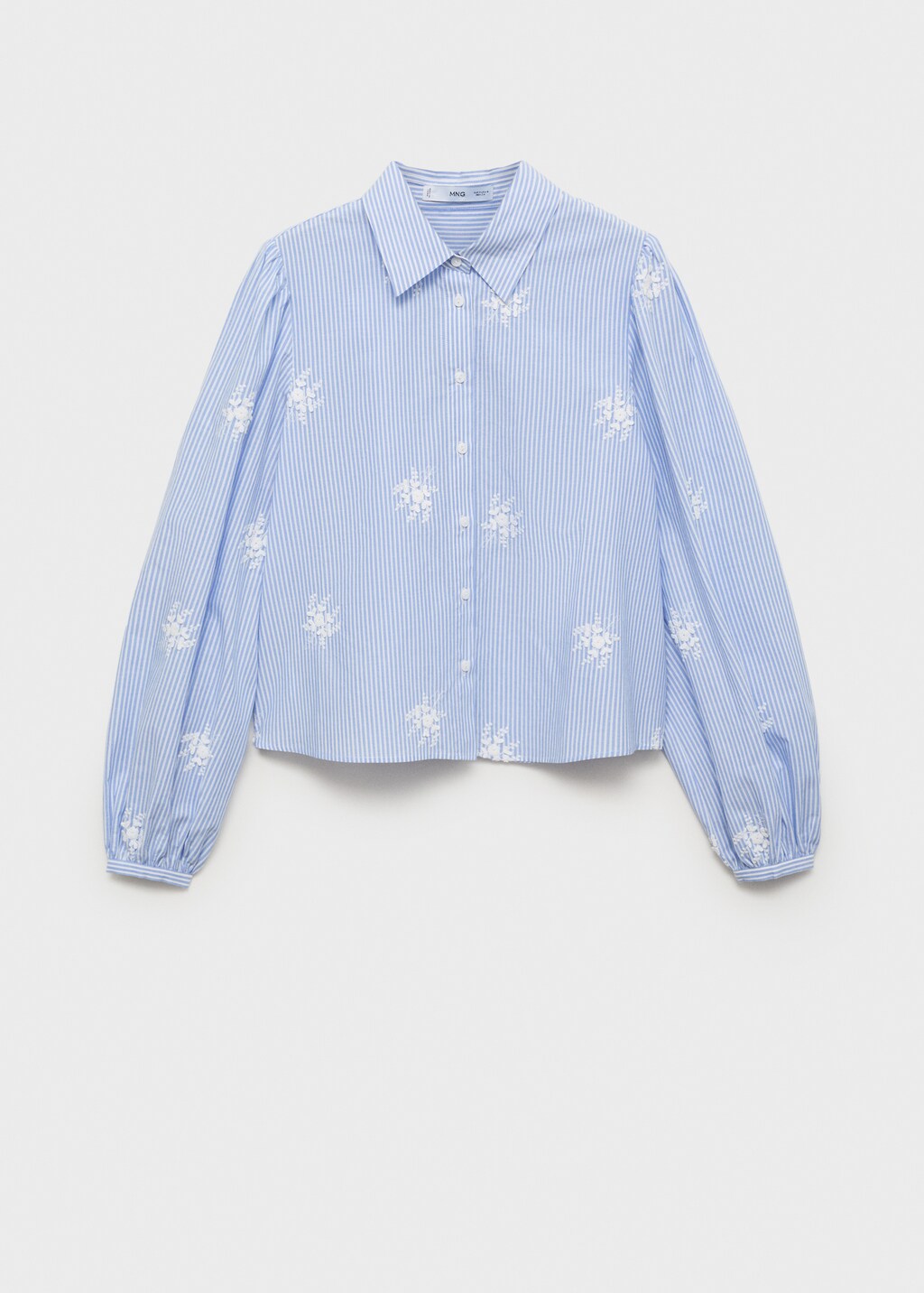 Flower embroidered striped shirt - Sky Blue