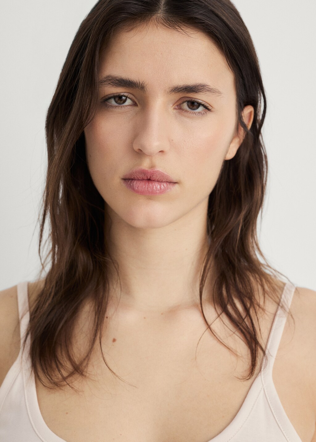 Plain cotton nightgown with straps - Medium Grey