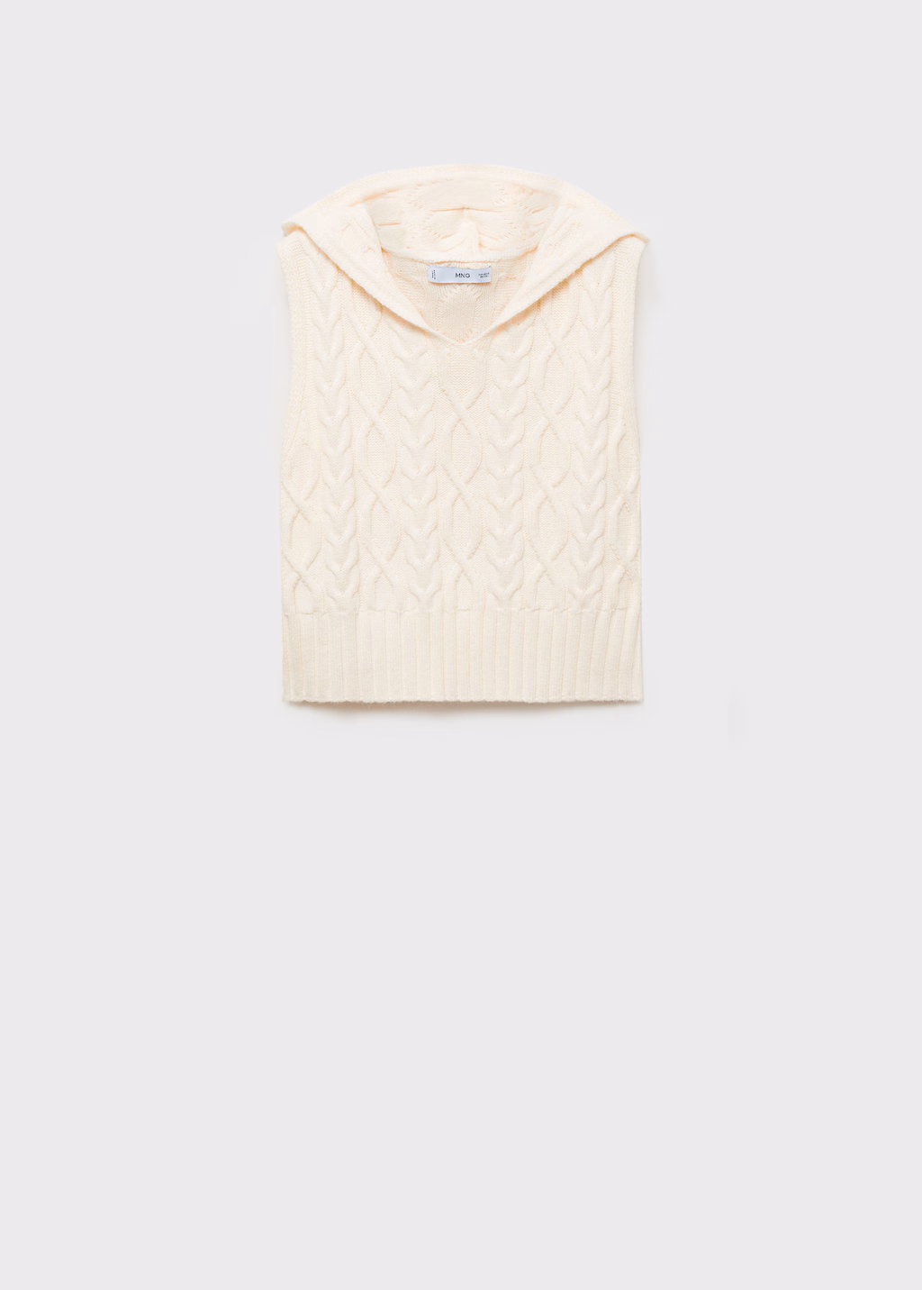 Cable-knit gilet with hood - Ecru