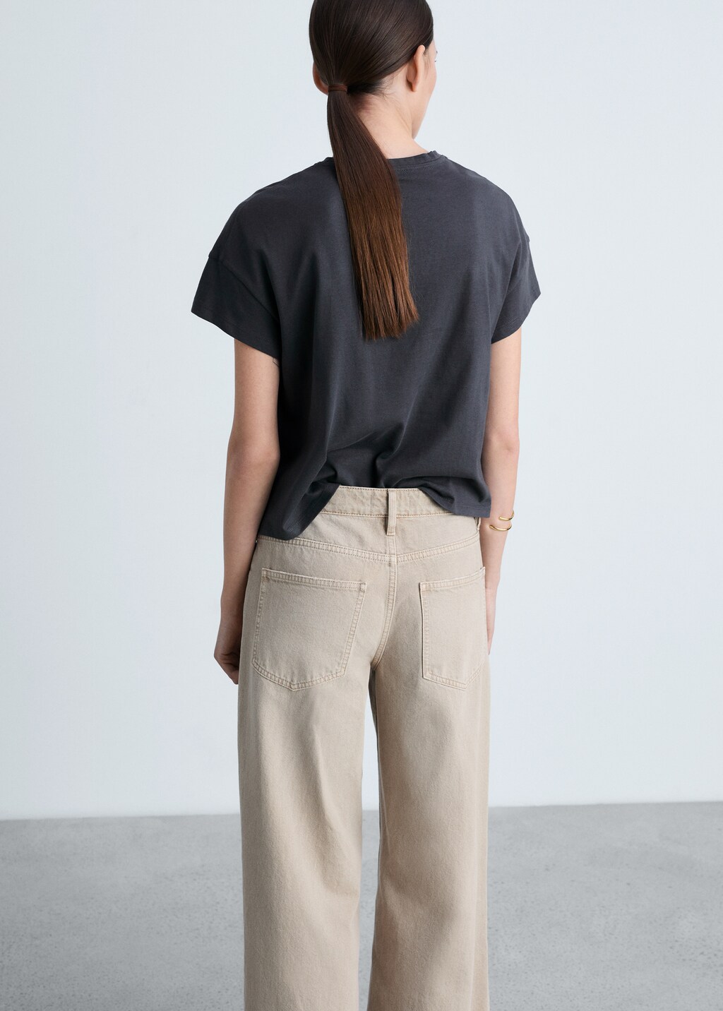 Cotton t-shirt with printed message - Beige