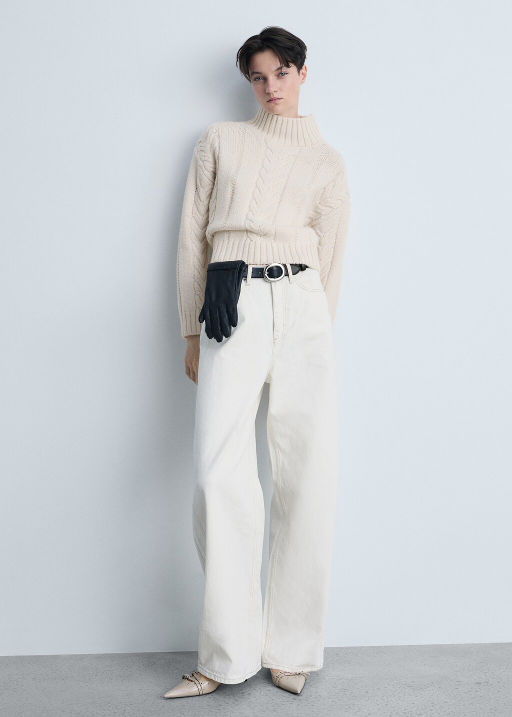 Braided sweater with perkins neck - Vibrant blue