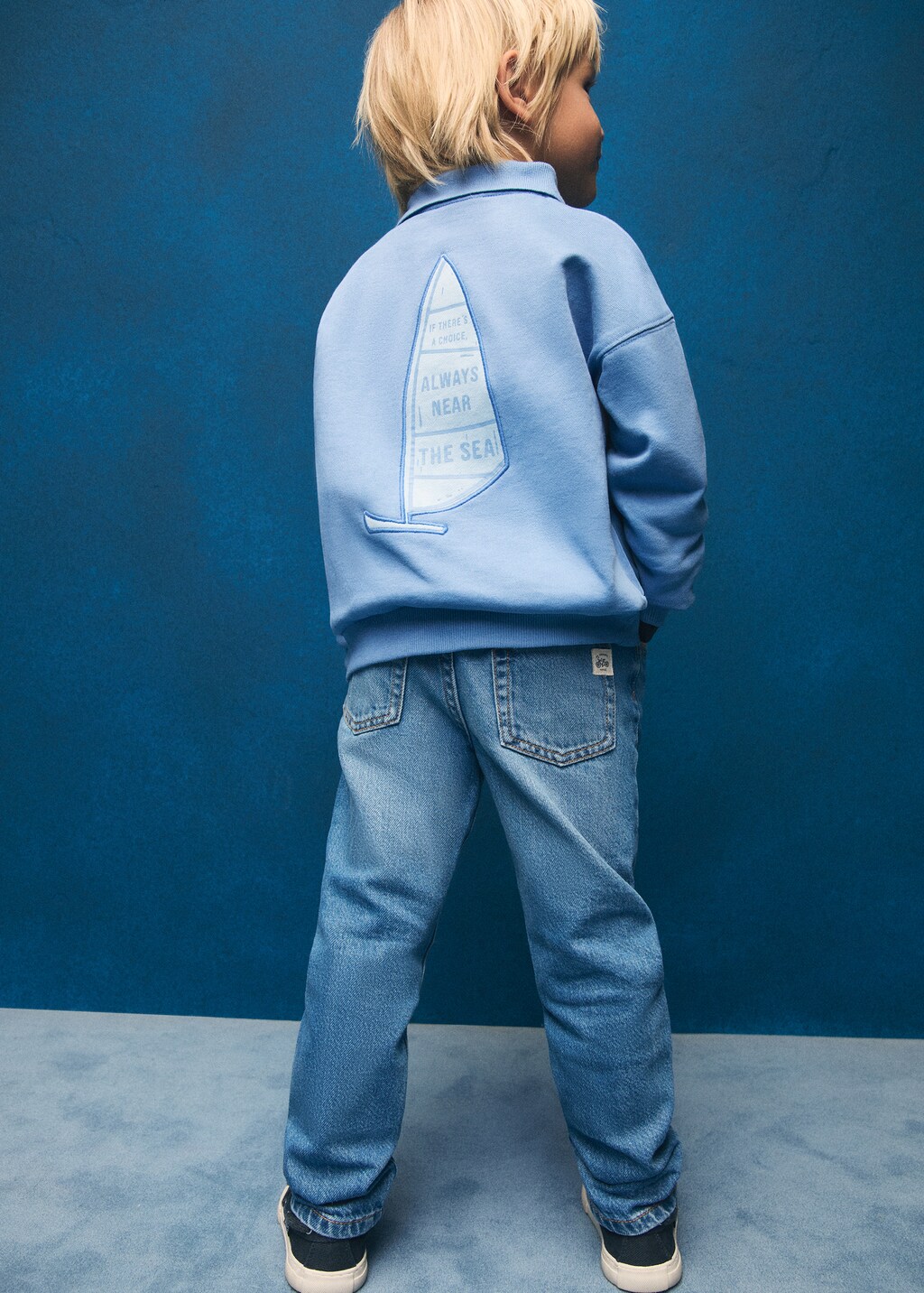 Polo sweatshirt with embroidery detail - Blue