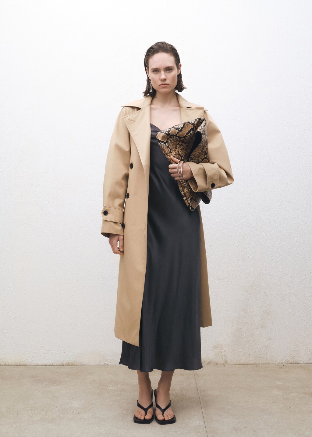 Silk dress with draped neckline - Off White