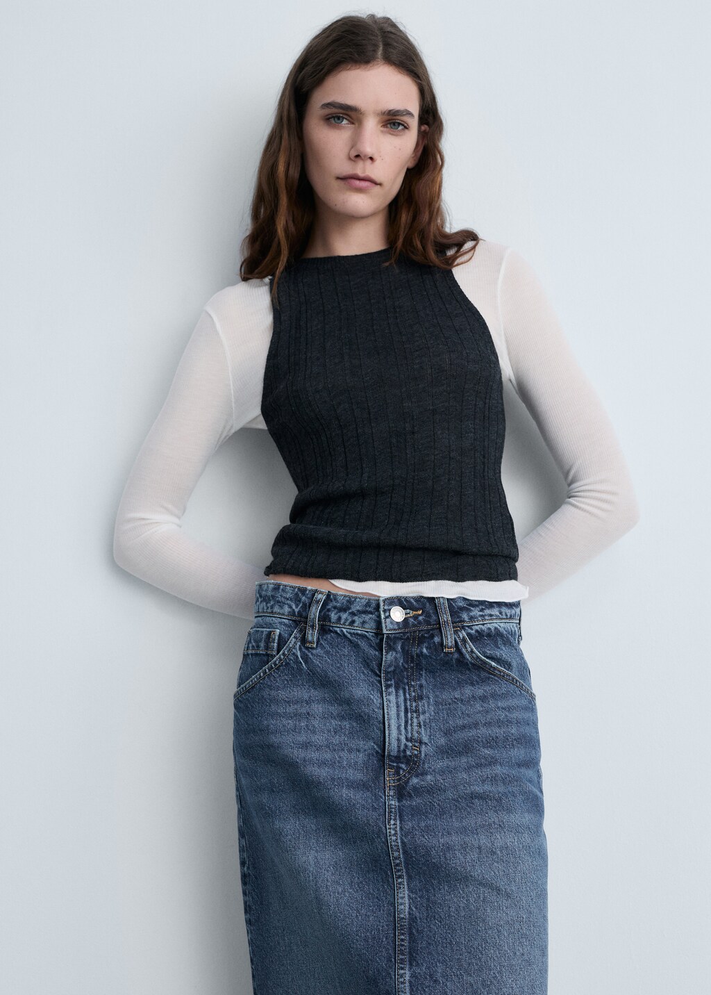 Denim midi-skirt - Dark Blue