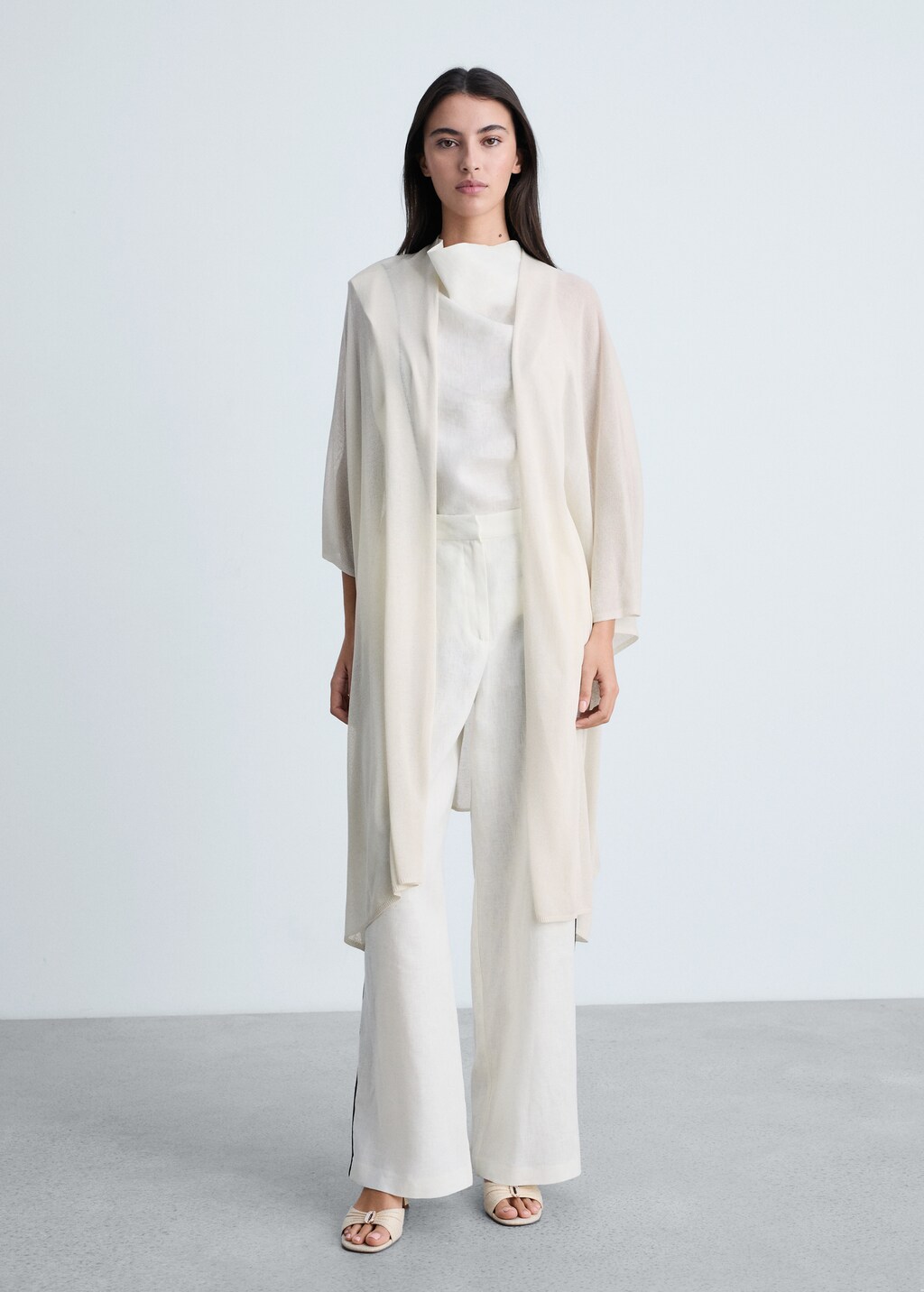 Fine knit long cardigan - Ice Grey