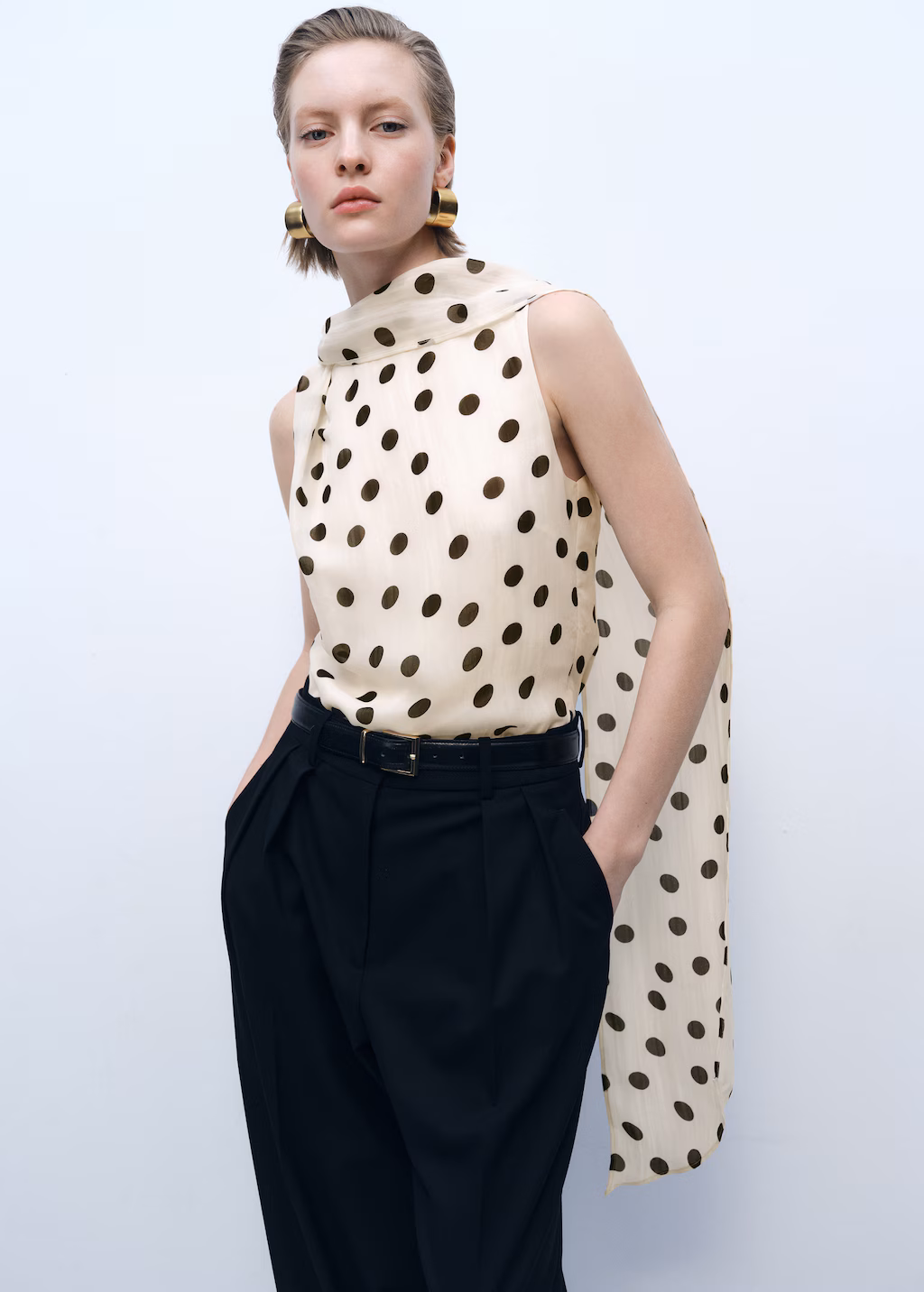 Polka-dot wrap-neck blouse - Off White