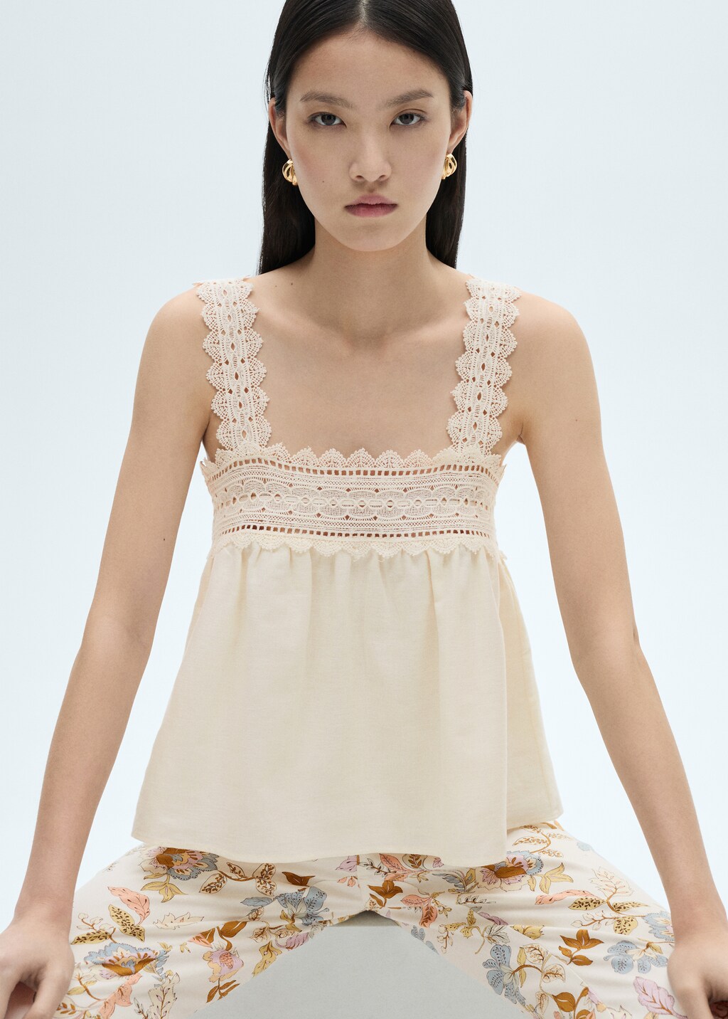 Openwork detail top - White