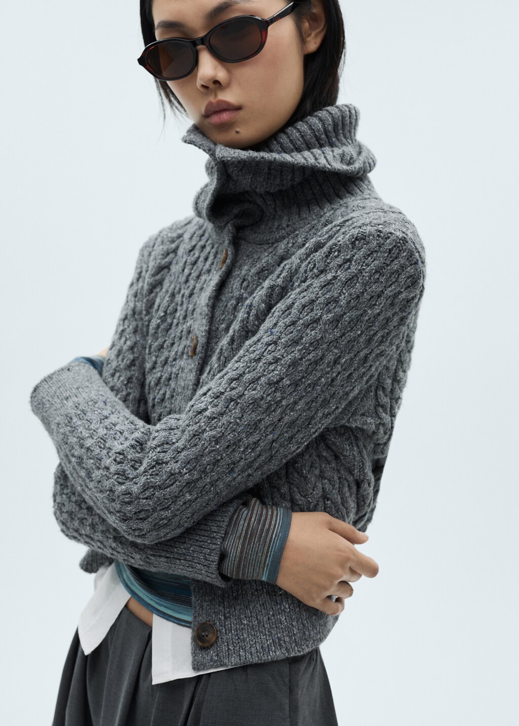 Cabled heather cardigan - Grey