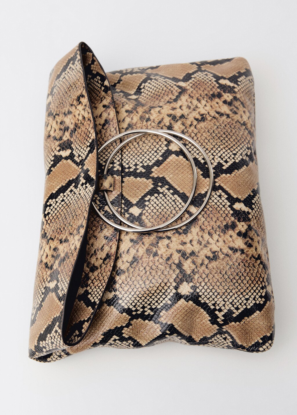 Animal-print leather bag with metal handle - Beige