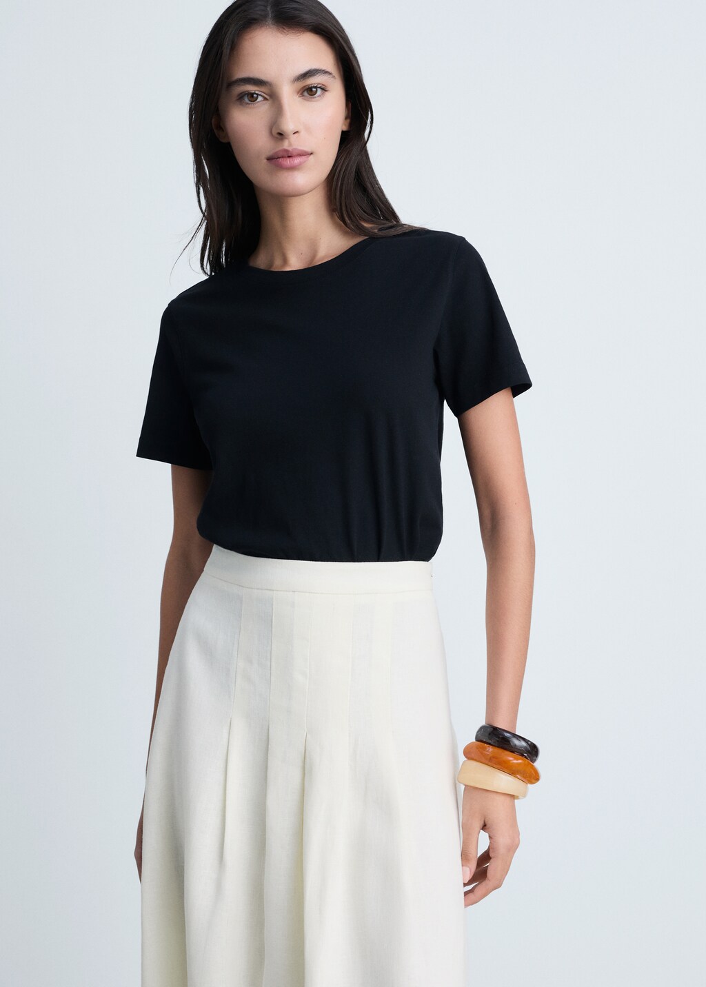 Long linen skirt with pleats - Vanilla