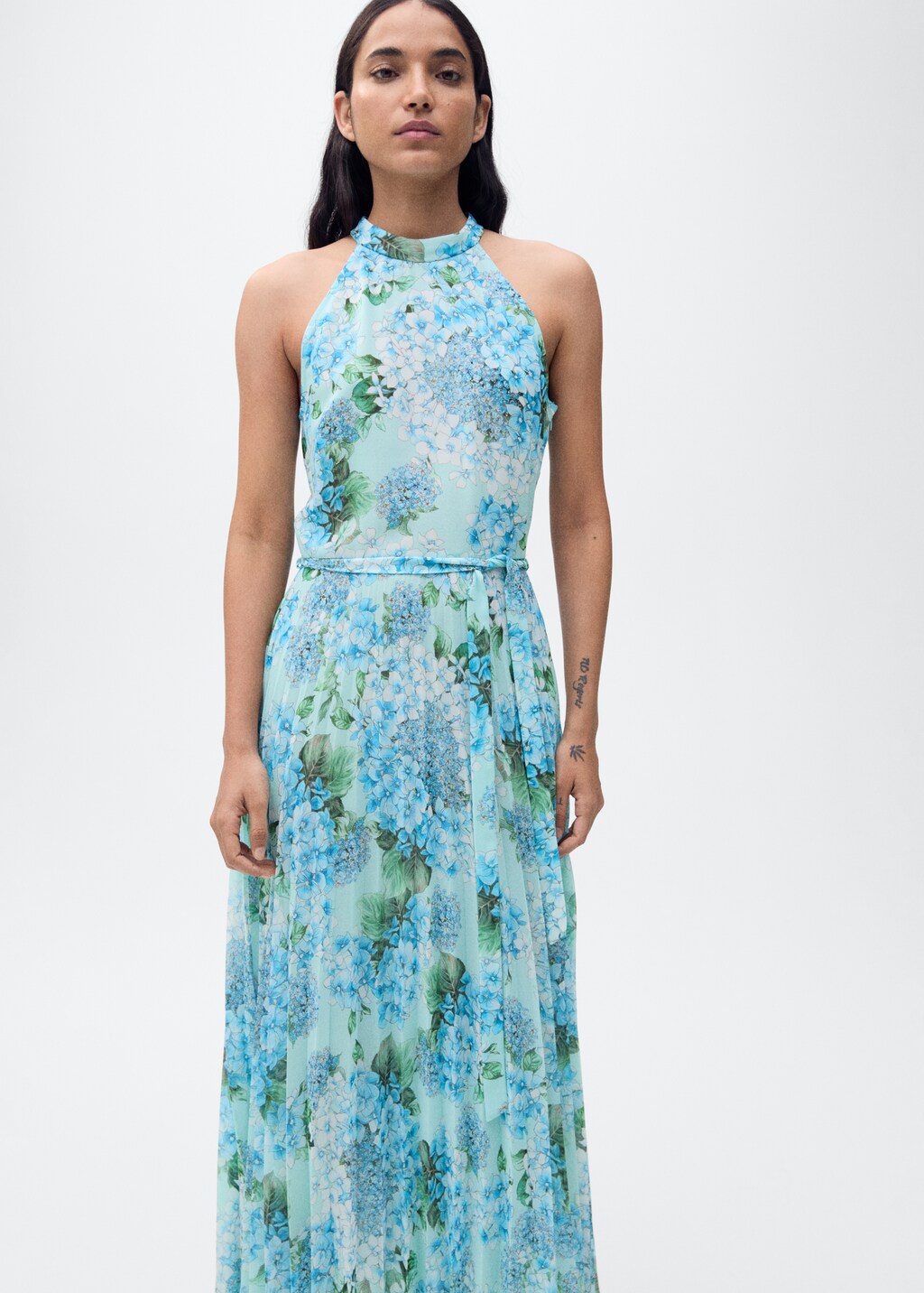 Floral-print pleated dress - Blue