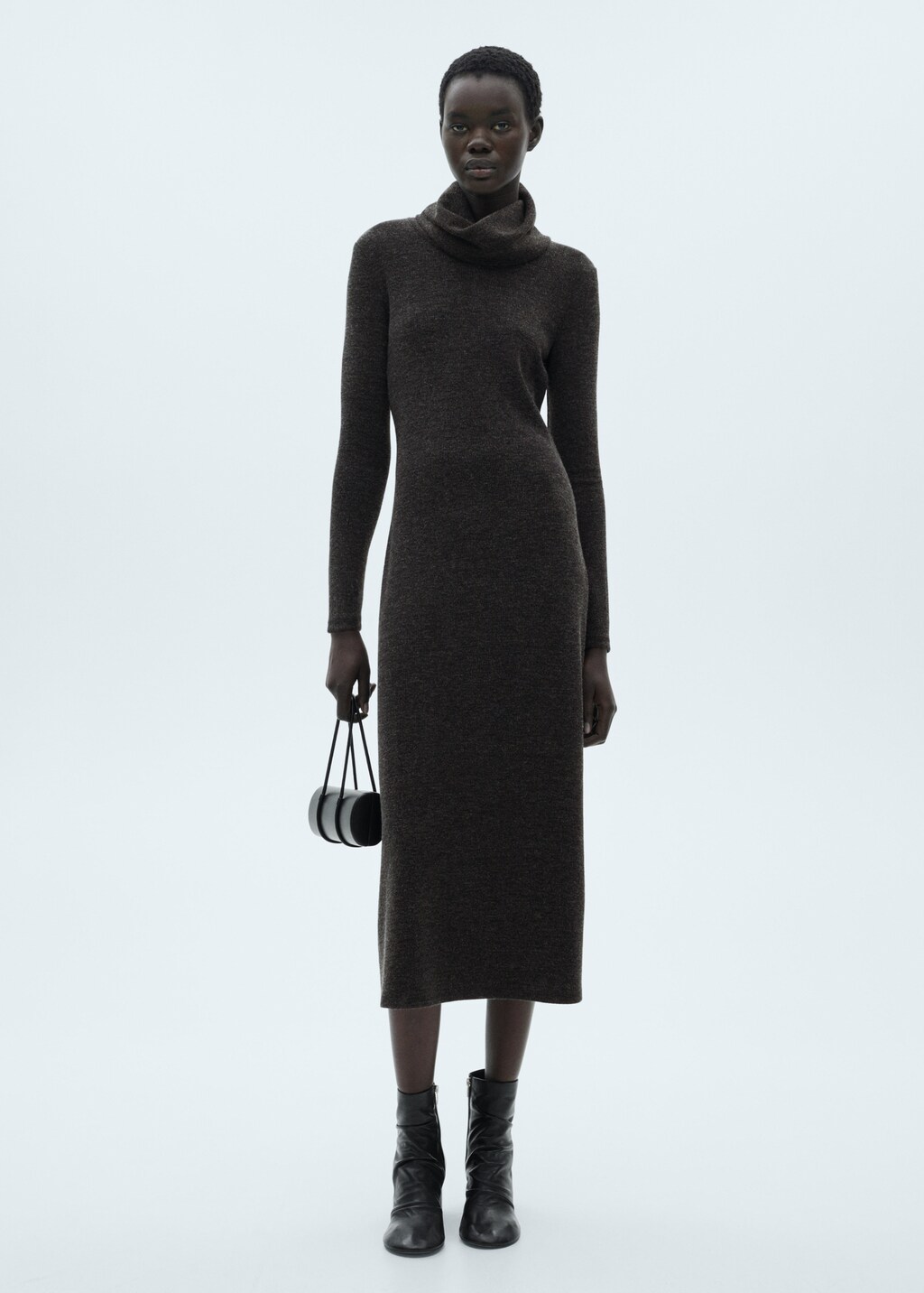 Knitted turtleneck dress - Brown