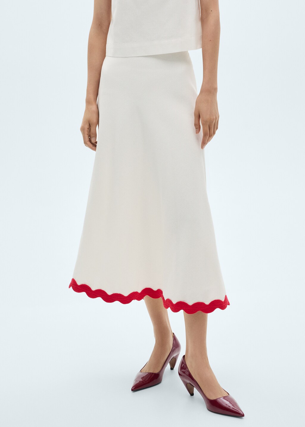 Midi-skirt with contrasting trim - White
