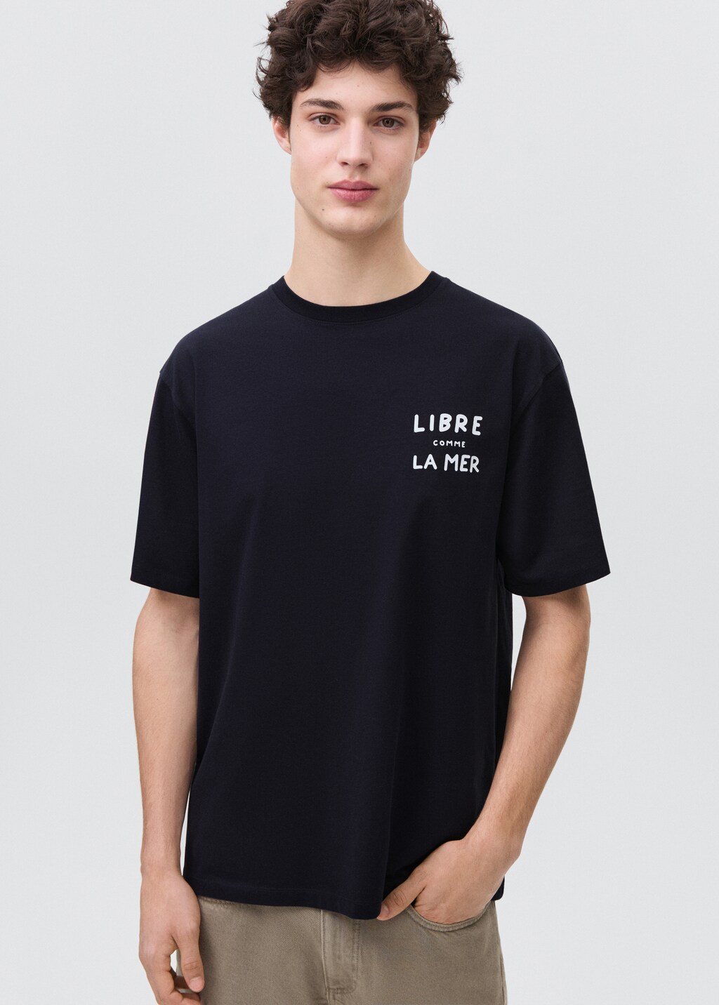 Printed cotton-blend t-shirt - Dark Navy