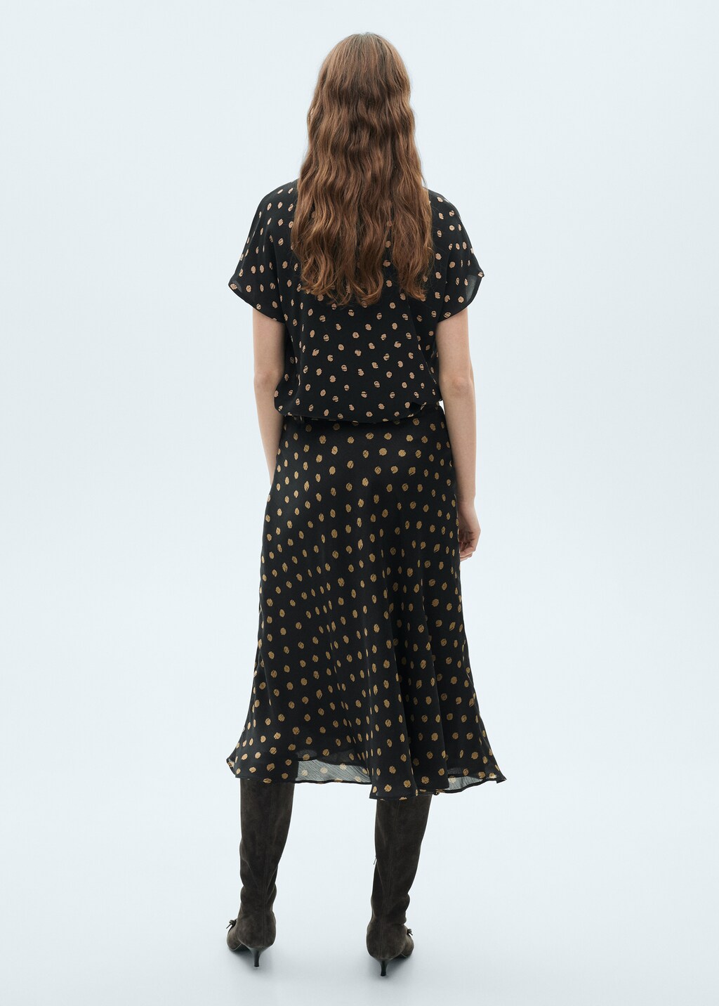 Polka-dot midi skirt - Black