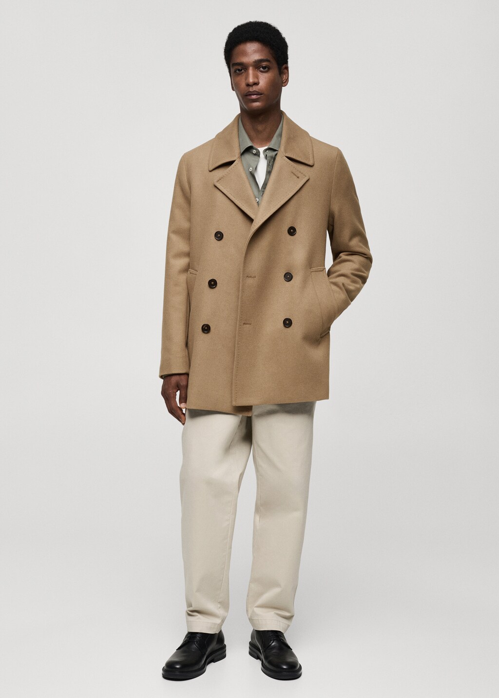 Wool double-breasted coat with buttons - Brown