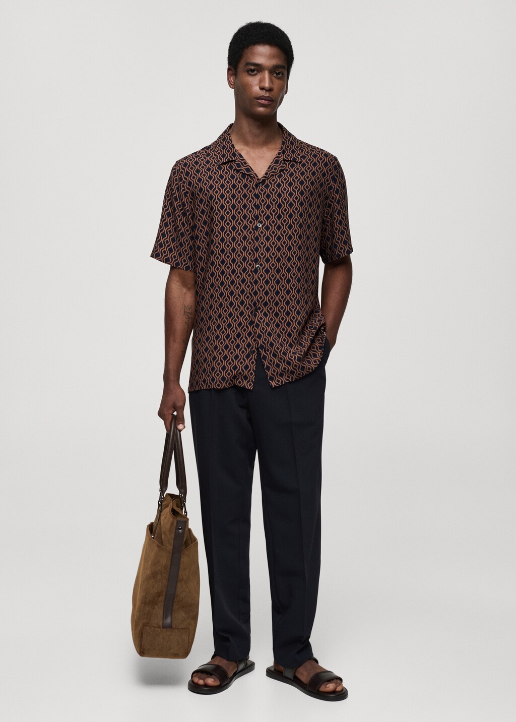 Printed fluid regular-fit shirt - Dark Navy